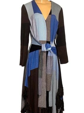 Ming Wang Fringed Chocolate Fringed Midi Dress.